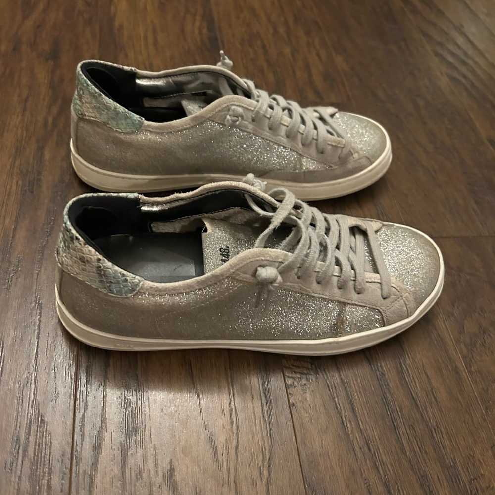 P448 John Sneakers Silver-tone Glitter Python Print Leather Trim Women’s 41/9.5 - Picture 9 of 9
